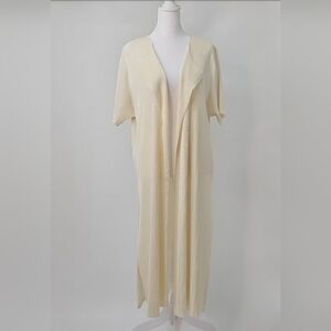 Cyrus Elegant Cream Pleated Duster Jacket Cardigan w Side Slits